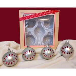 Vtg BRADFORD Novelty Hand Decorated Mercury Glass Teardrop & Round Ornaments Set